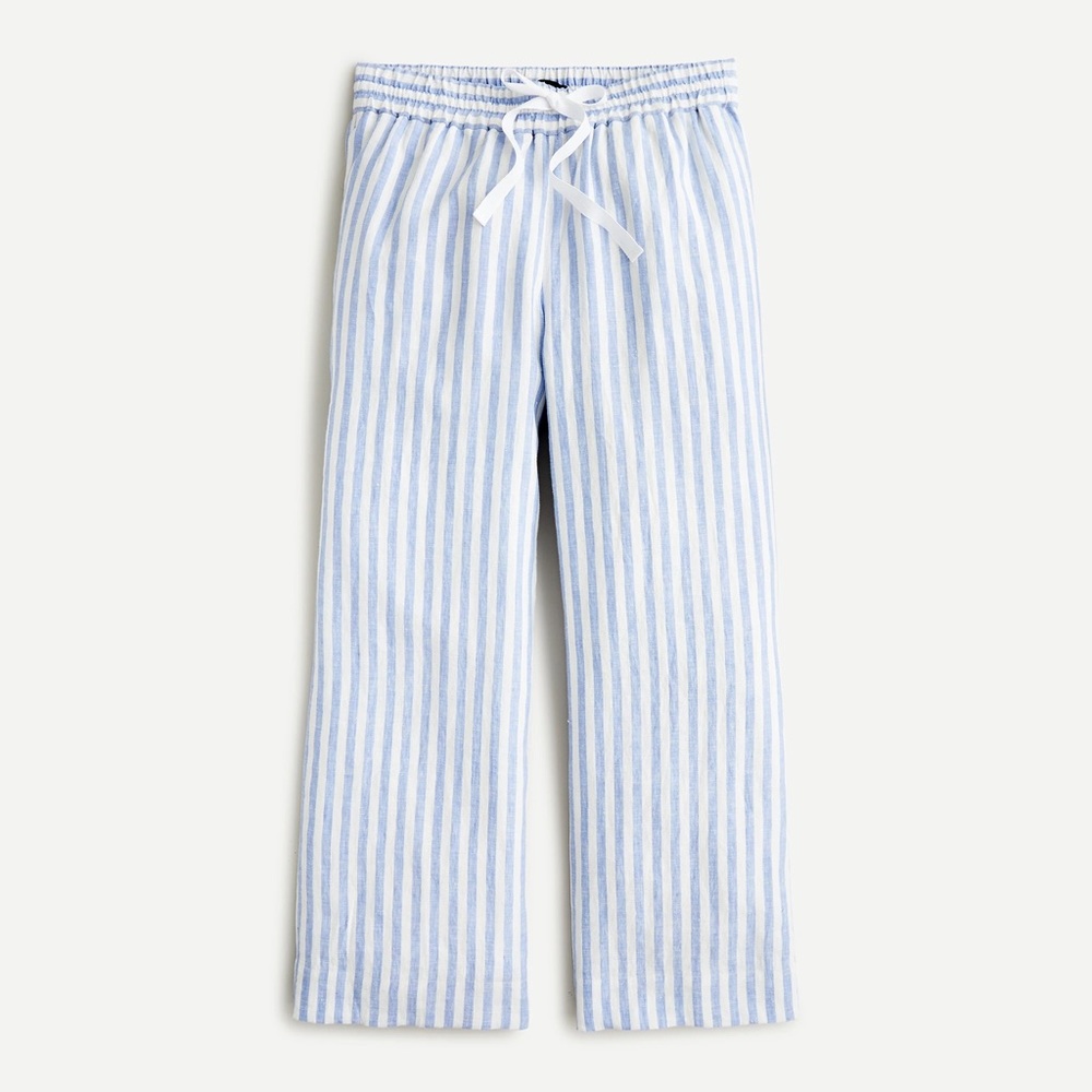 J. Crew Wide Leg Linen Pant Stripes Blue and White Linen